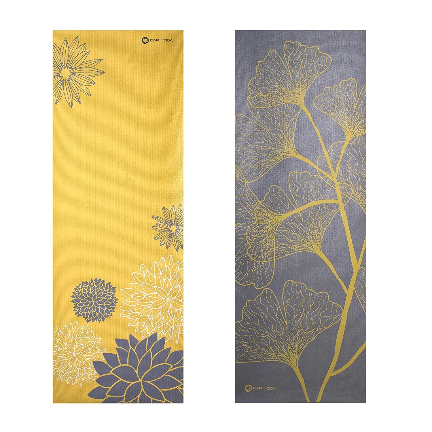 Reversible Yoga Mat with Carry Strap, Dahlia and Ginkgo