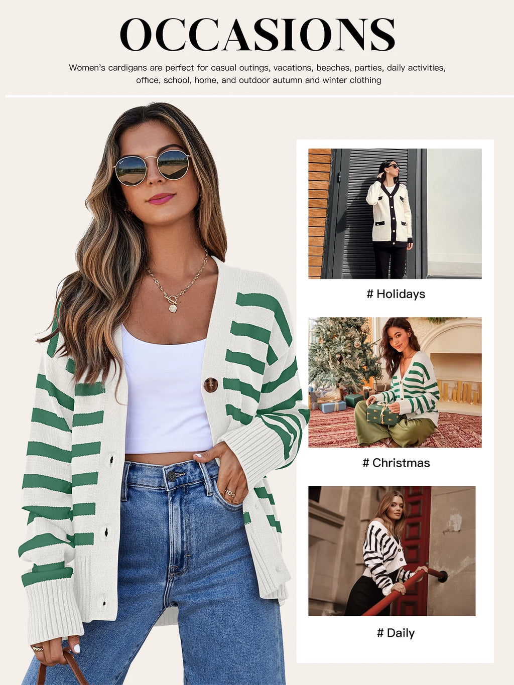 Soft Striped Cardigan, Green