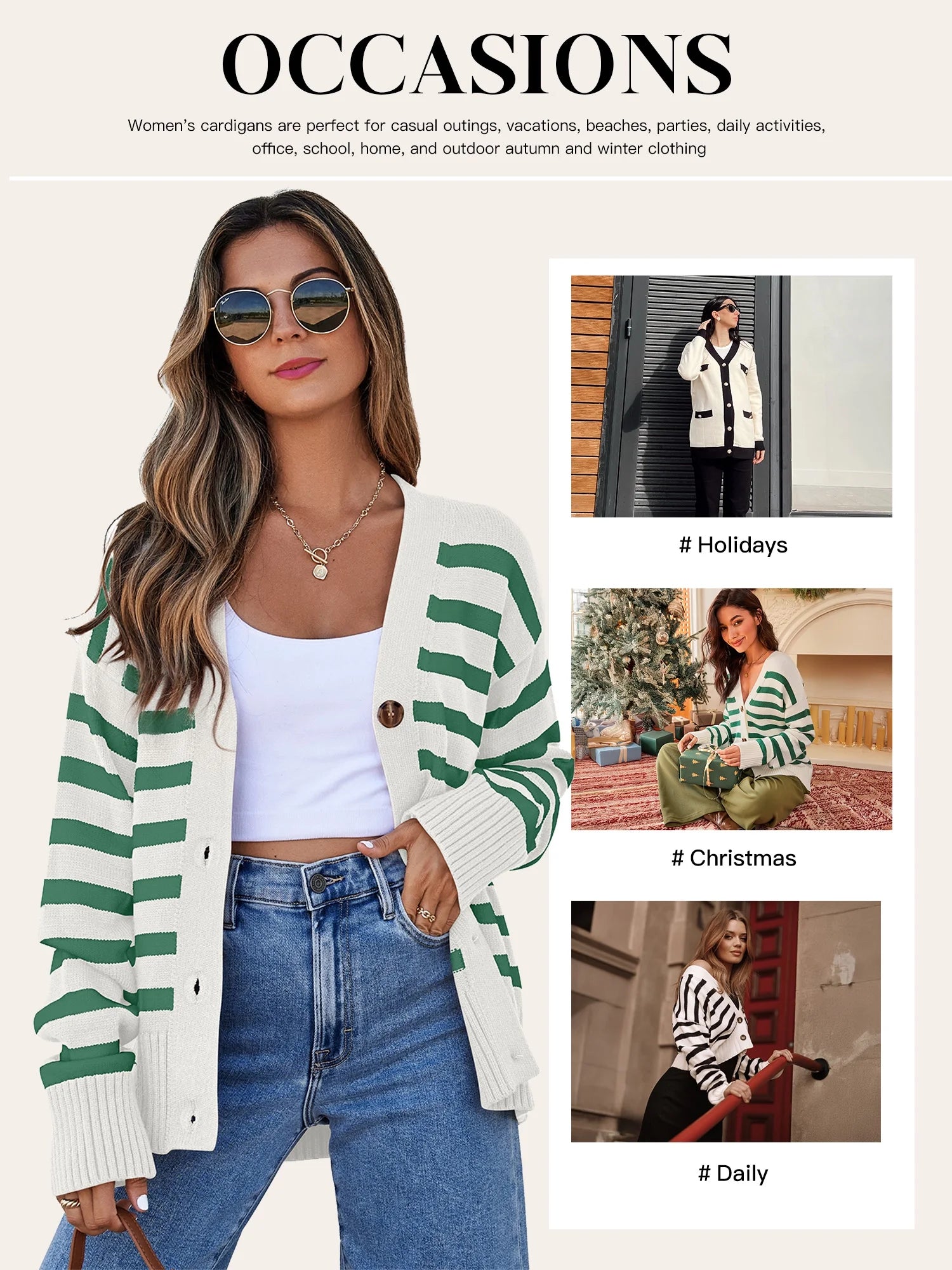 Soft Striped Cardigan, Green