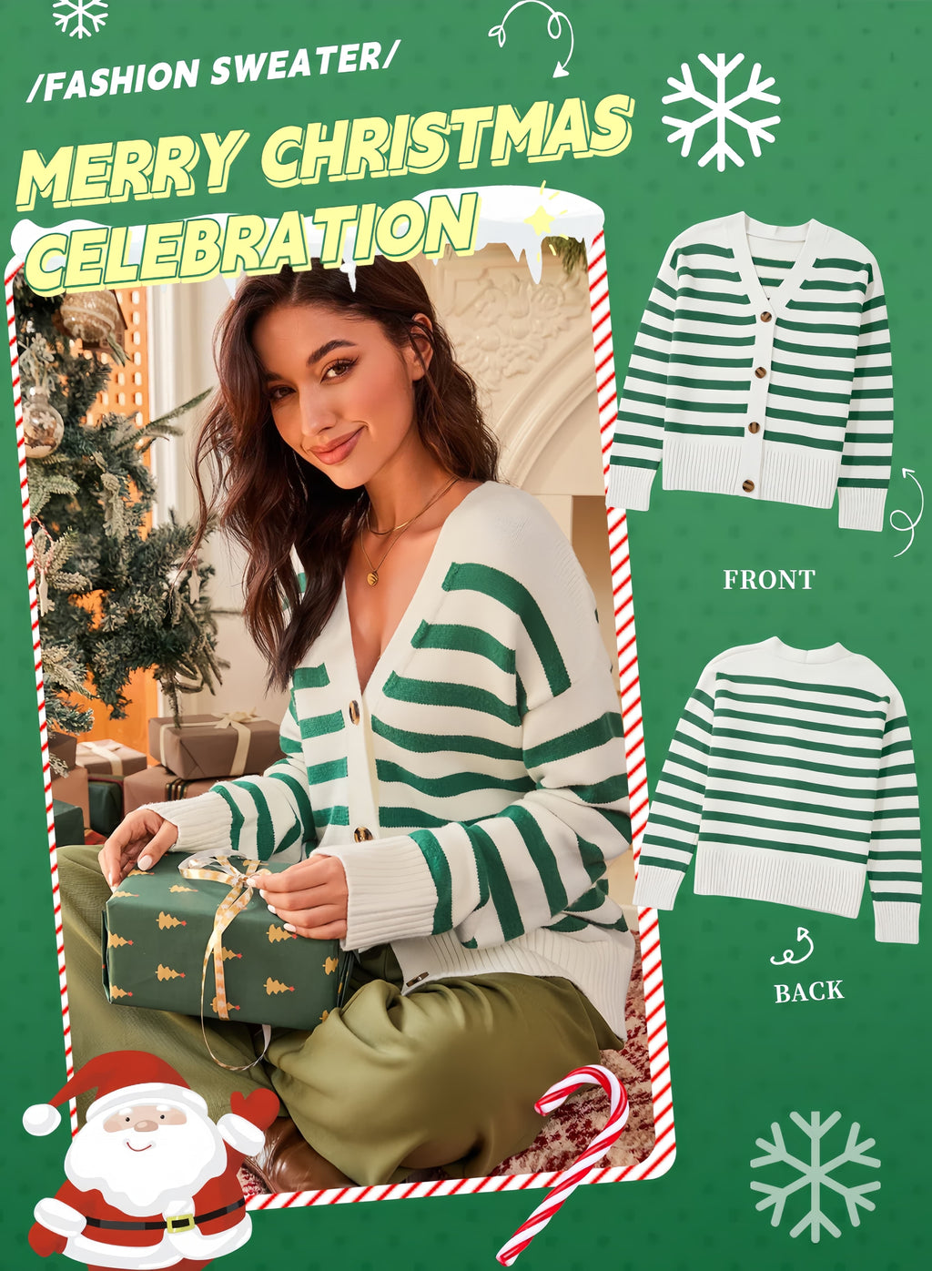 Soft Striped Cardigan, Green