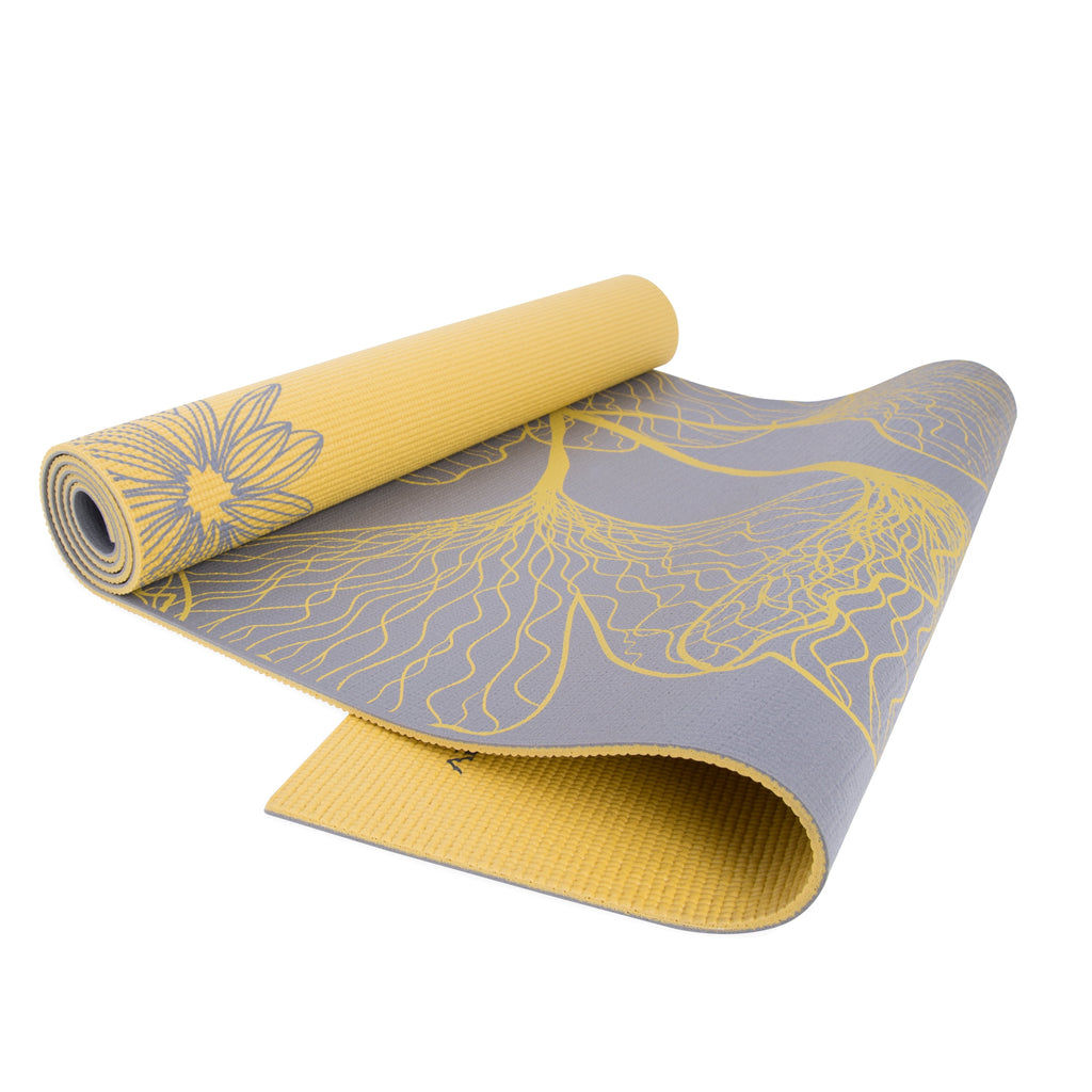 Reversible Yoga Mat with Carry Strap, Dahlia and Ginkgo