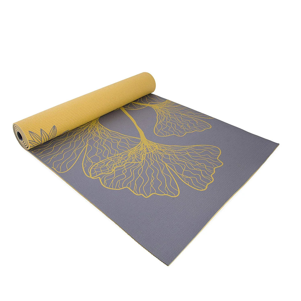 Reversible Yoga Mat with Carry Strap, Dahlia and Ginkgo