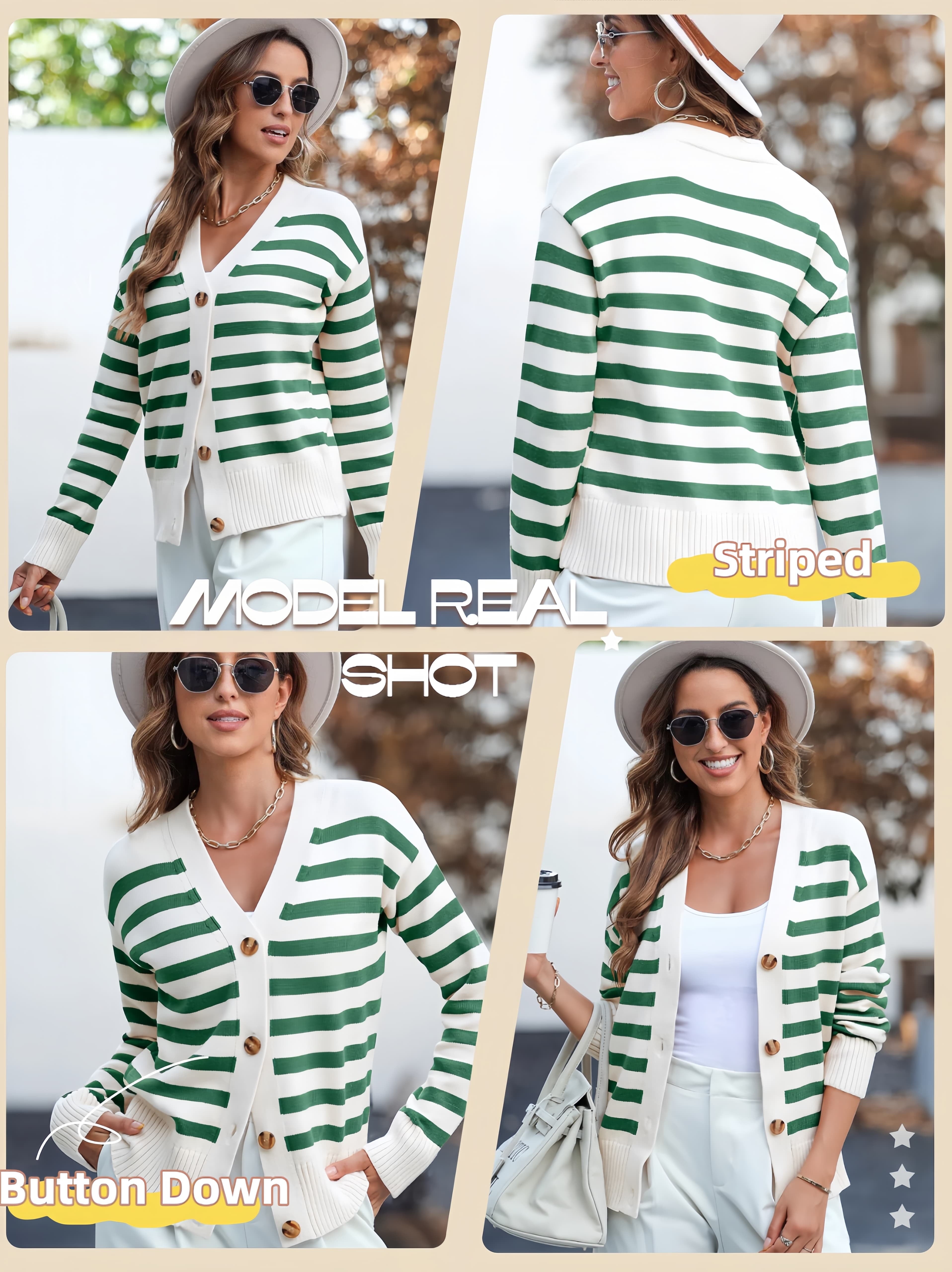 Soft Striped Cardigan, Green